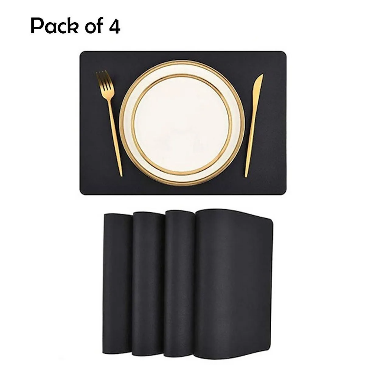 Relaxsit Black PU Leather Placemats Set of 4 & 6 Waterproof Heat Resistant Durable Non-Slip Table Mats for Kitchen Dining Table, restaurants, and commercial kitchen use.