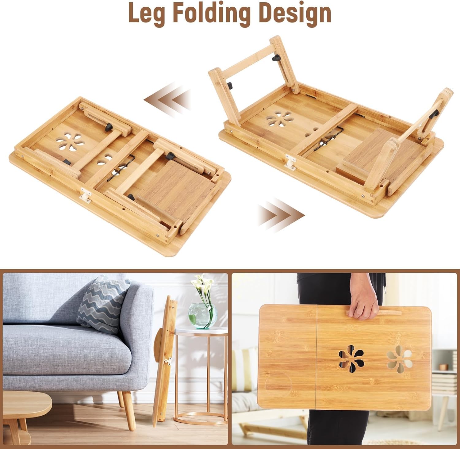 Relaxsit Laptop Desk for Bed, Bamboo Laptop Desk Double Flower With Daraz 11.5"