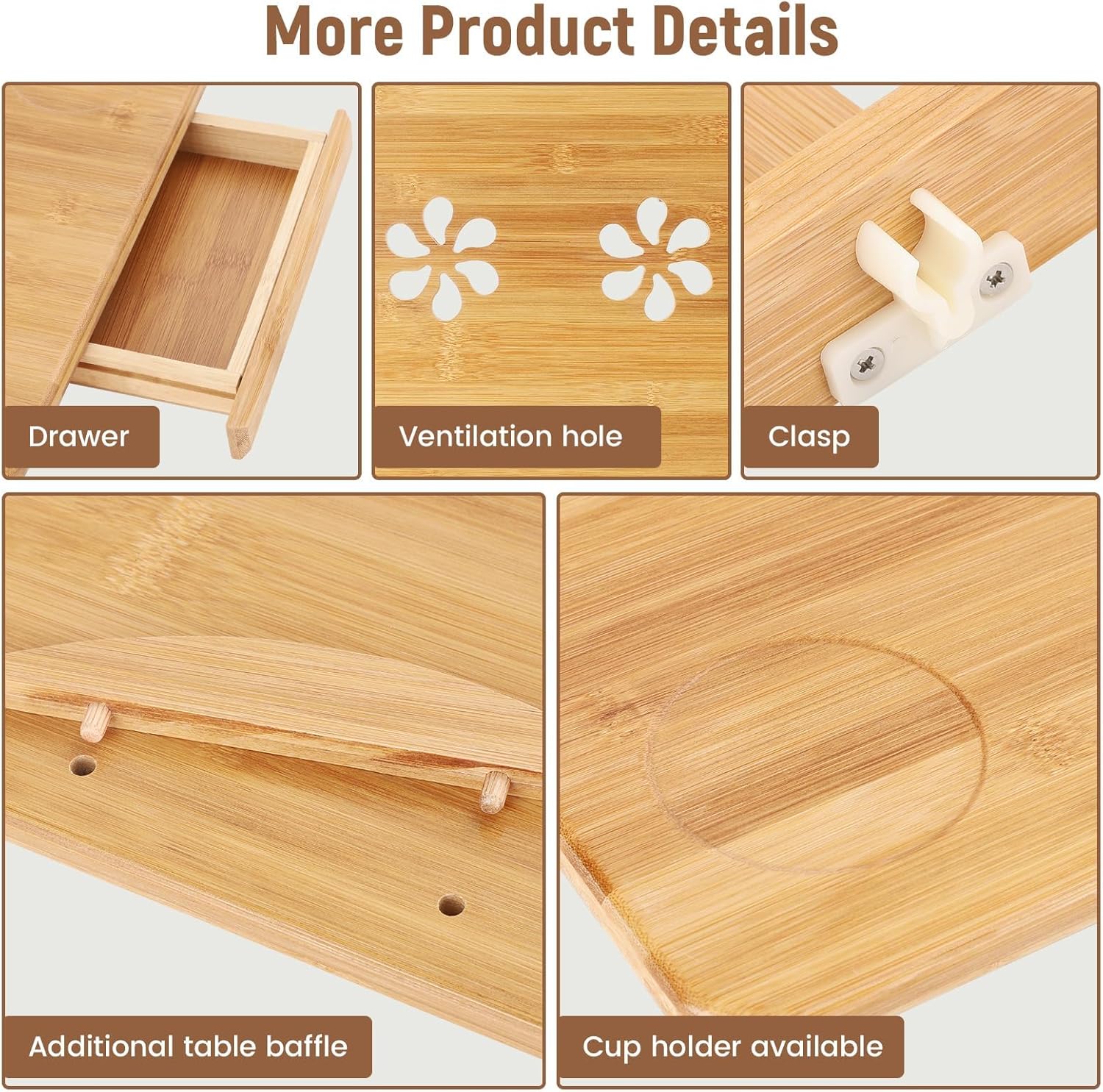 Relaxsit Laptop Desk for Bed, Bamboo Laptop Desk Double Flower With Daraz 11.5"