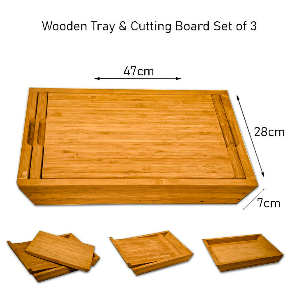 Set of 3, Wooden Tray Set Chopping Board Cutting Board 