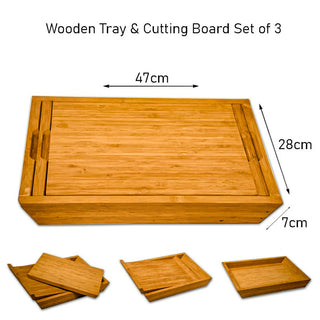 Set of 3, Wooden Tray Set Chopping Board Cutting Board 