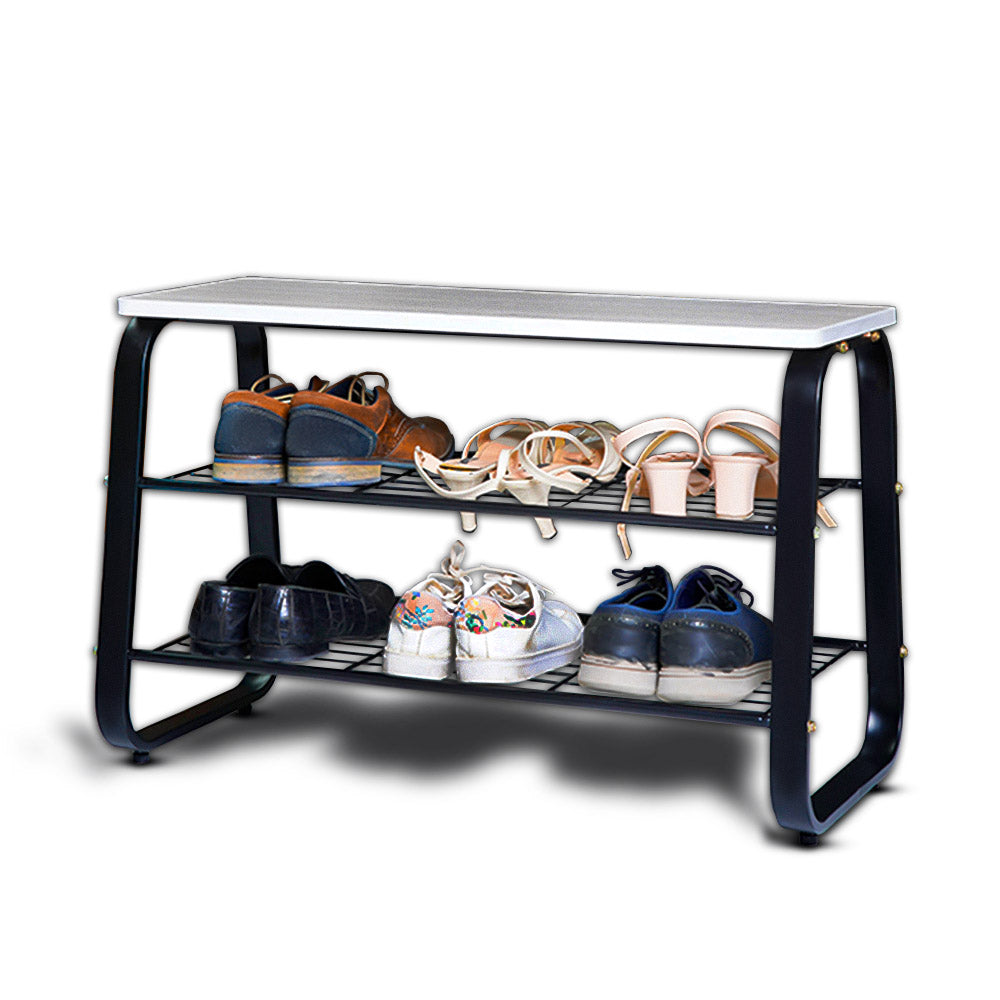 Steel Frame Shoe Rack relaxsit 3 Tier Shoe Rack Bench with Metal Frame, Wire Shelves Wood Se ...