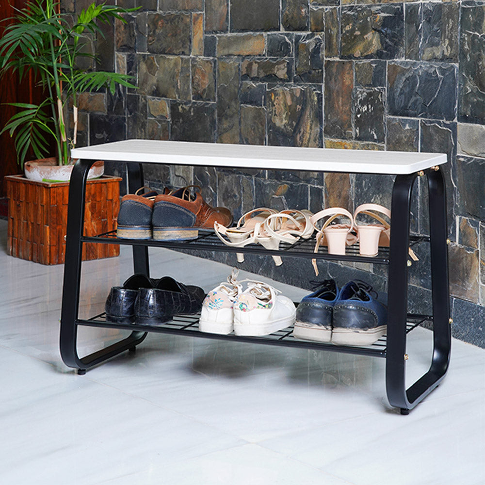 Next She Rack Bench relaxsit 3 Tier Shoe Rack Bench with Metal Frame, Wire Shelves Wood Se ...