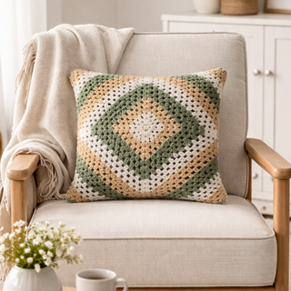 Relaxsit Handmade Crochet Geomatric  Pattern Cushion – Soft Decorative Throw Pillow for Living Room & Bedroom