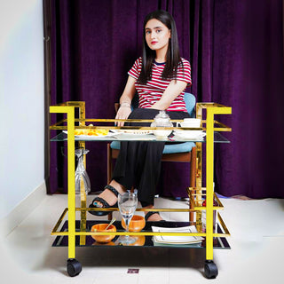 GLASGLOW Serving Trolley - serving cart size 30" x 16.5" x 28" Golden