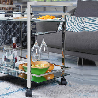 GLASGLOW Serving Trolley - serving cart size 30" x 16.5" x 28" Silver