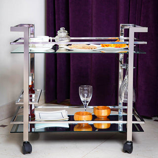 GLASGLOW Serving Trolley - serving cart size 30" x 16.5" x 28" Silver