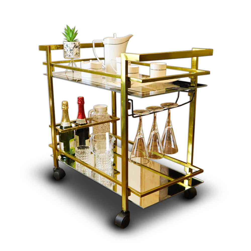 GLASGLOW Serving Trolley - serving cart size 30" x 16.5" x 28" Golden