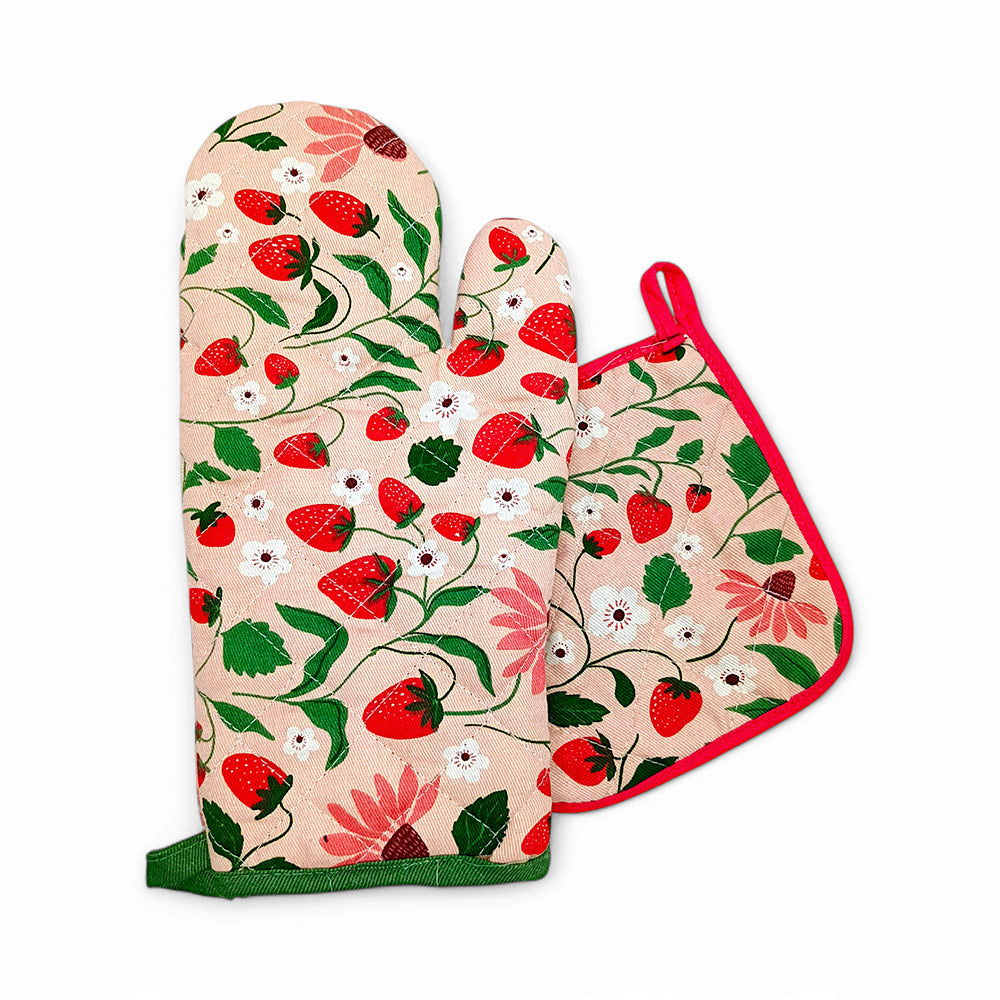 Relaxsit Heat Resistant Kitchen Oven Gloves or mitt set (Pack of 2) and glove plus potholder (set of 2) Printed chef's gloves with reinforced web guard plus cotton