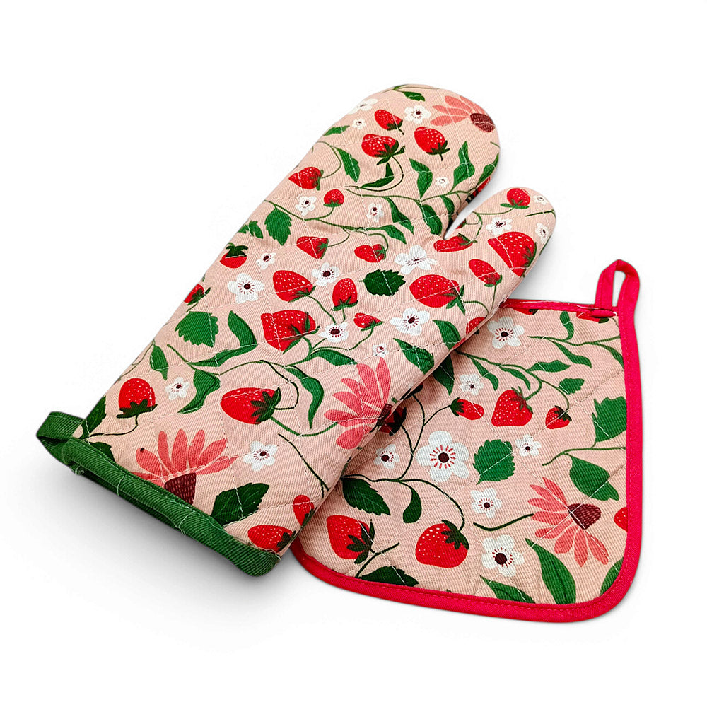 Relaxsit Heat Resistant Kitchen Oven Gloves or mitt set (Pack of 2) and glove plus potholder (set of 2) Printed chef's gloves with reinforced web guard plus cotton