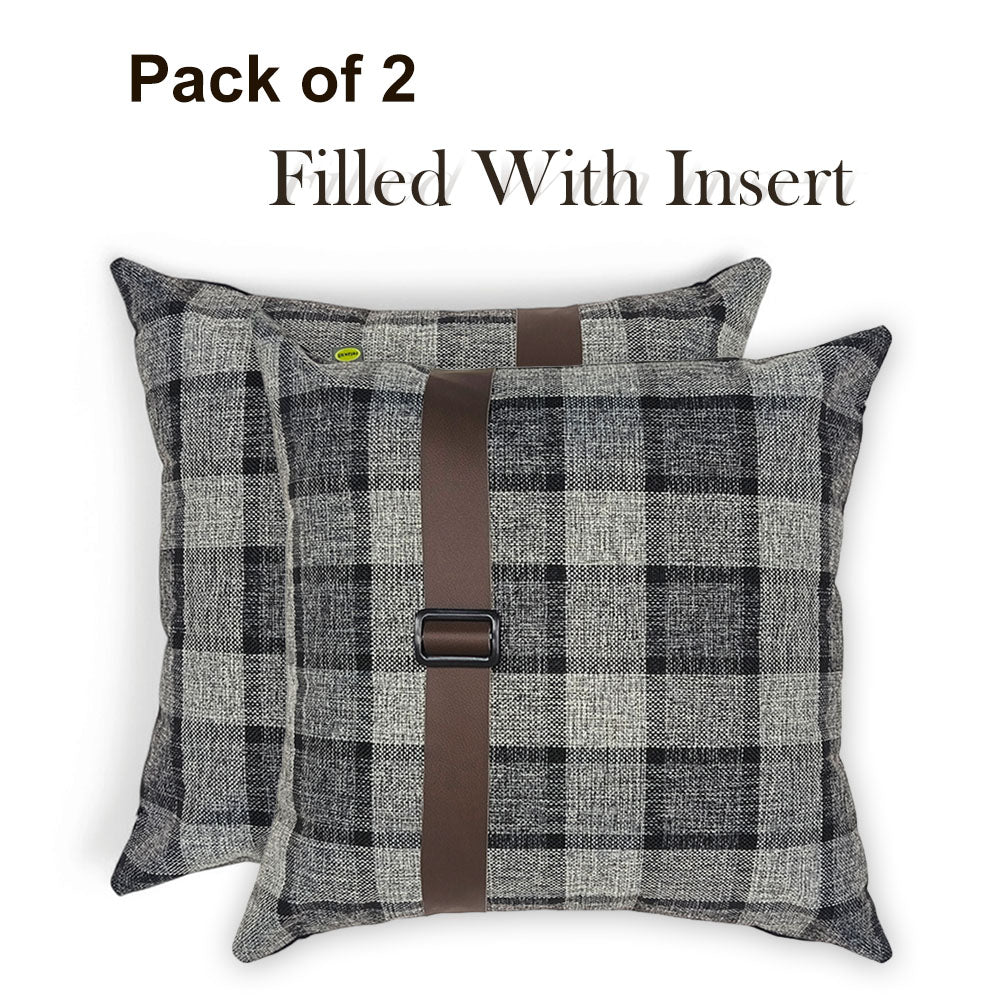 Relaxsit (Pack of 2) Jute Cushions Decorative Throw Pillow with Poms border Filled Cushion 17x17 inches