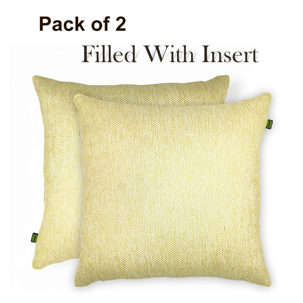 Relaxsit (Pack of 2) Jute Cushions Decorative Throw Pillow with Poms border Filled Cushion 17x17 inches
