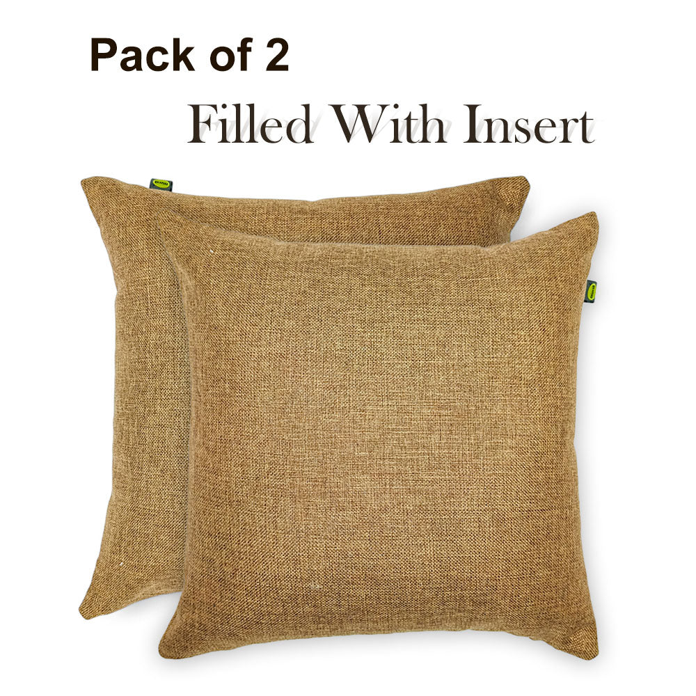 Relaxsit (Pack of 2) Jute Cushions Decorative Throw Pillow with Poms border Filled Cushion 17x17 inches