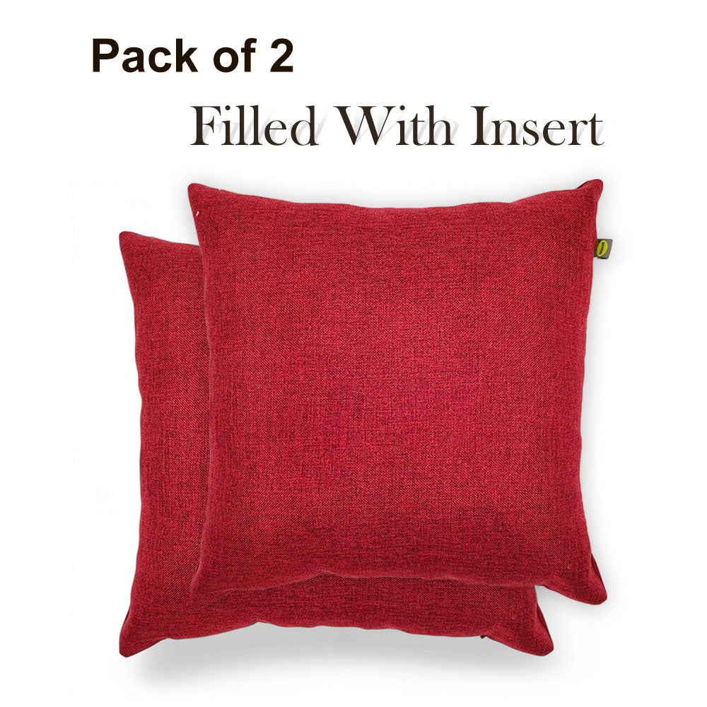 Relaxsit (Pack of 2) Jute Cushions Decorative Throw Pillow with Poms border Filled Cushion 17x17 inches