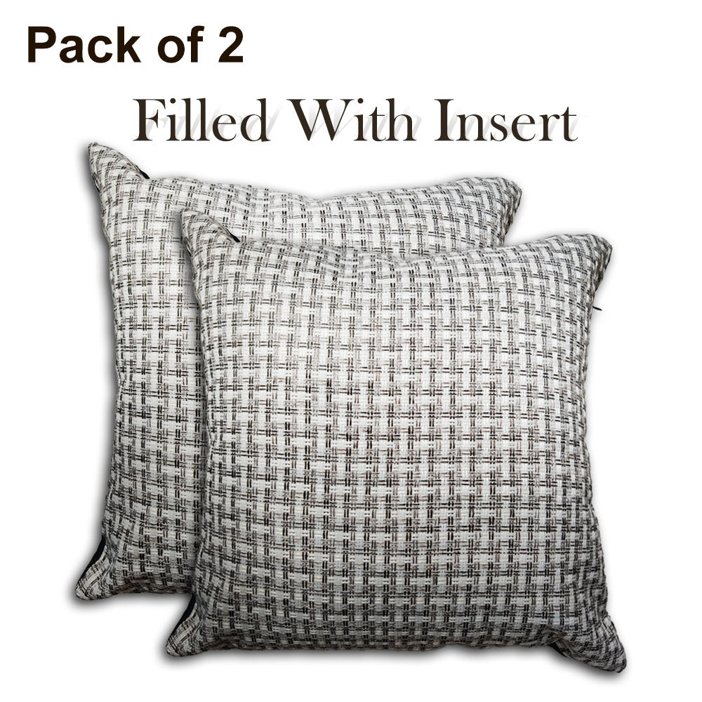 Relaxsit (Pack of 2) Jute Cushions Decorative Throw Pillow with Poms border Filled Cushion 17x17 inches