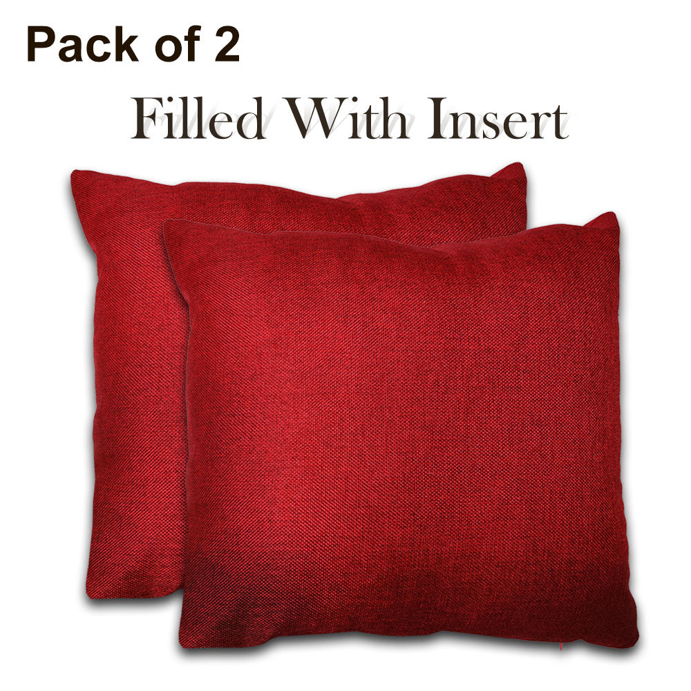 Relaxsit (Pack of 2) Jute Cushions Decorative Throw Pillow with Poms border Filled Cushion 17x17 inches