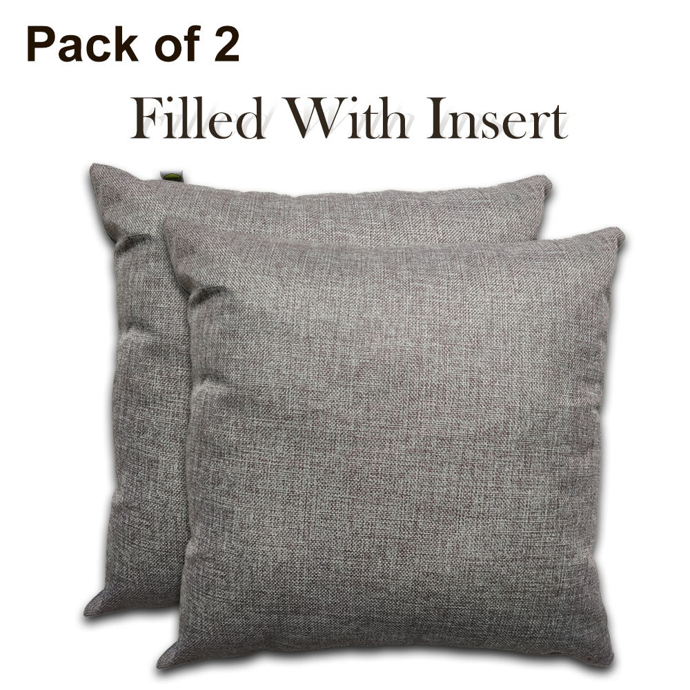 Relaxsit (Pack of 2) Jute Cushions Decorative Throw Pillow with Poms border Filled Cushion 17x17 inches