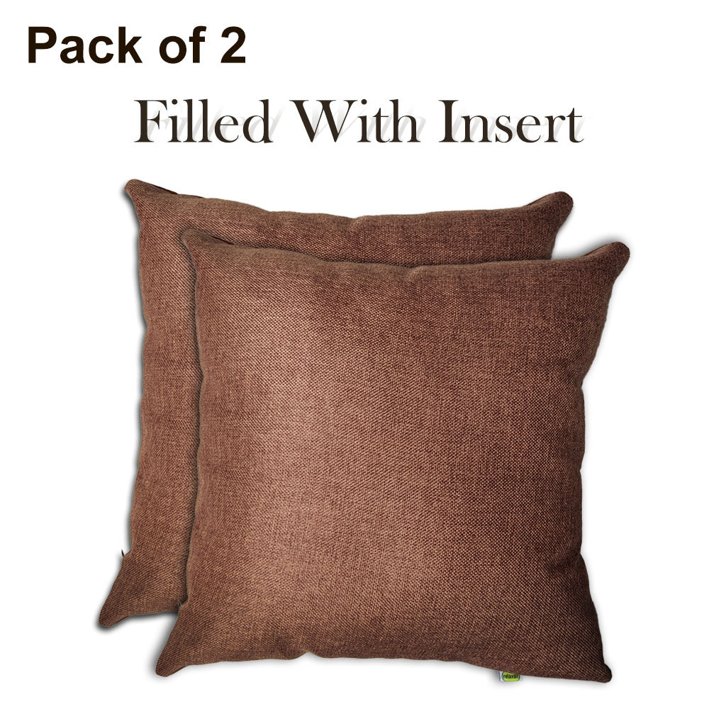 Relaxsit (Pack of 2) Jute Cushions Decorative Throw Pillow with Poms border Filled Cushion 17x17 inches