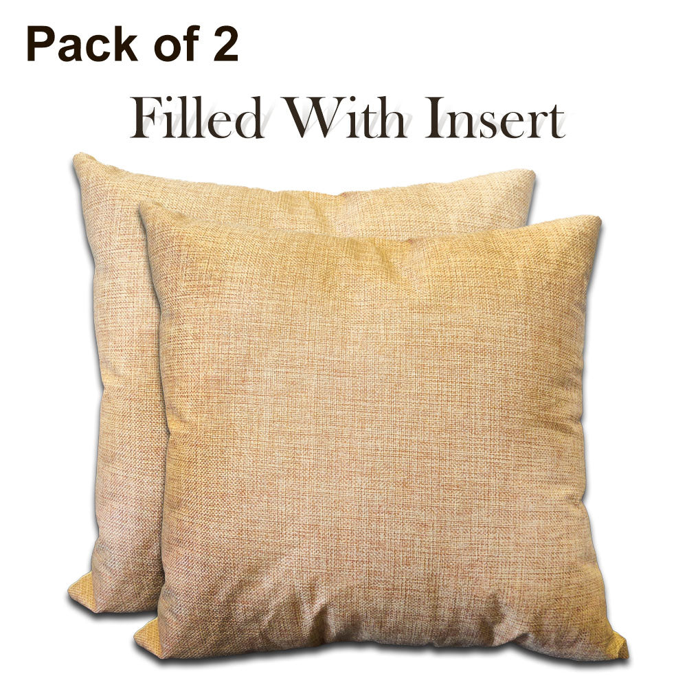 Relaxsit (Pack of 2) Jute Cushions Decorative Throw Pillow with Poms border Filled Cushion 17x17 inches