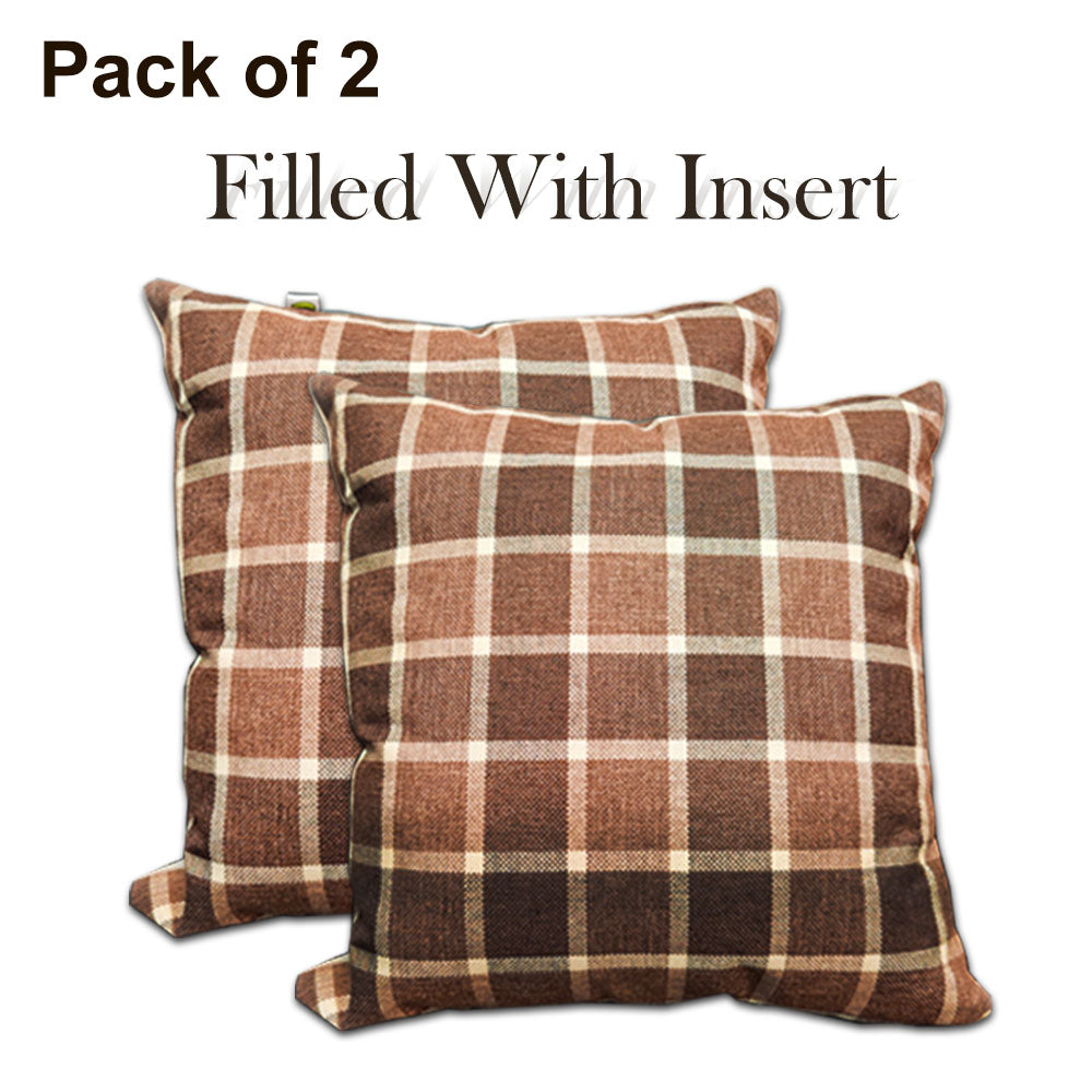 Relaxsit (Pack of 2) Jute Cushions Decorative Throw Pillow with Poms border Filled Cushion 17x17 inches