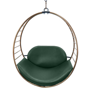 Relaxsit Orbit Swing Chair Indoor with solid foldable Stand – Green Leather seat & Golden Stainless steel openable Swing Frame