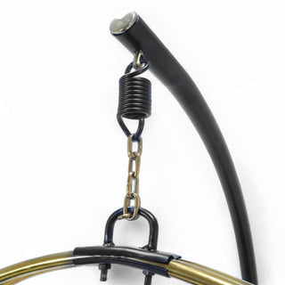 Relaxsit Orbit Swing Chair Indoor with solid foldable Stand – Green Leather seat & Golden Stainless steel openable Swing Frame