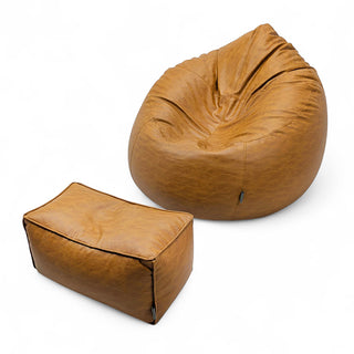 Relaxsit Premium jumboo Leather poof bean bag set with jumboo automan crushed foam and polystyrene filling.