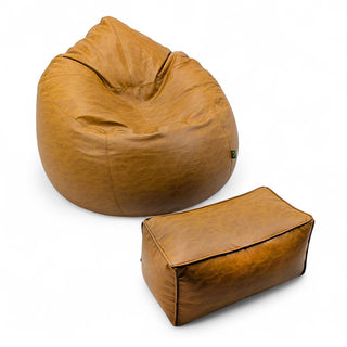 Relaxsit Premium jumboo Leather poof bean bag set with jumboo automan crushed foam and polystyrene filling.
