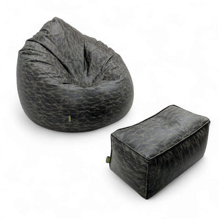 Relaxsit Premium jumboo Leather poof bean bag set with jumboo automan crushed foam and polystyrene filling.