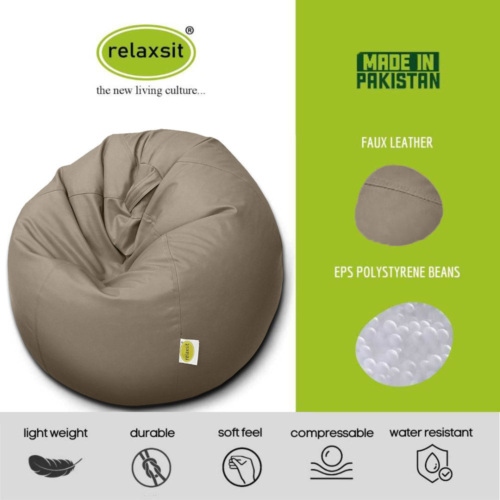 Relaxsit Puffy Leather Bean Bag – Versatile Comfy Bean Bag for Lounge and Bedroom – Water-Repellant Dim. 110x80cm - Relaxsit