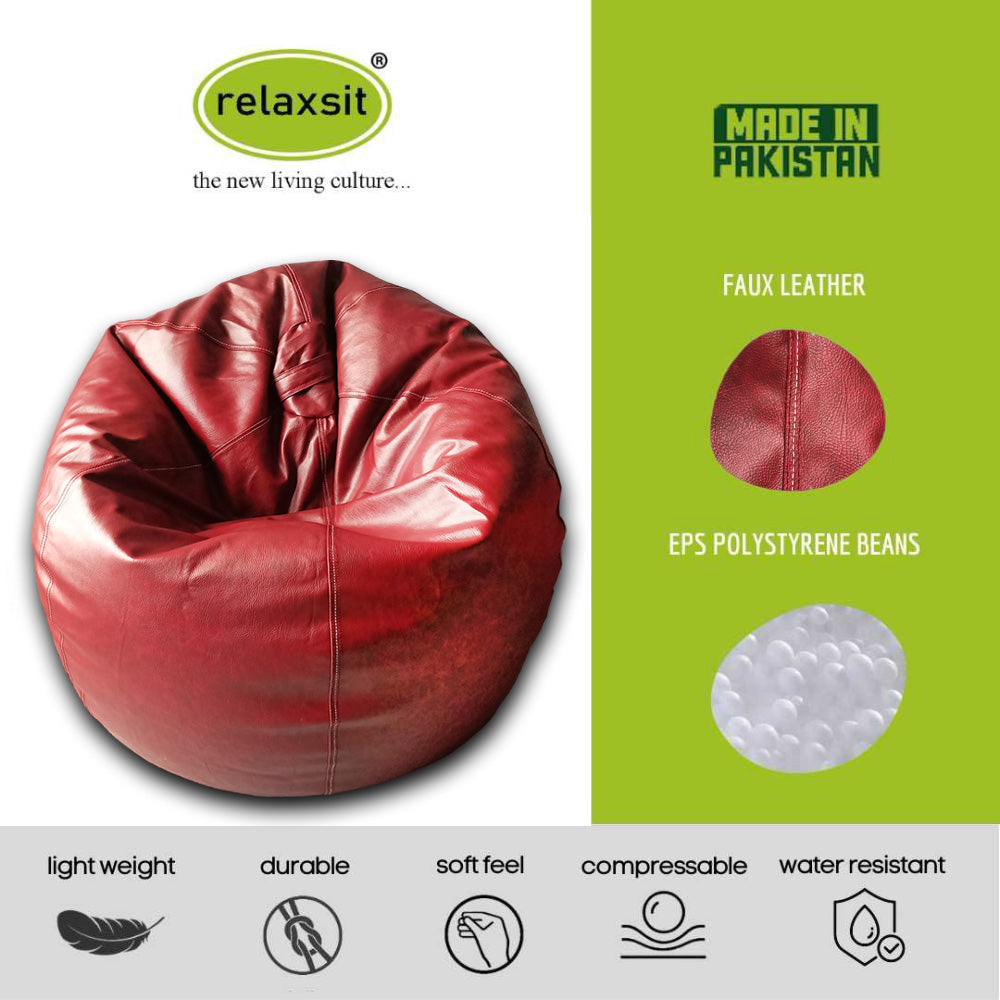 Relaxsit Puffy Leather Bean Bag – Versatile Comfy Bean Bag for Lounge and Bedroom – Water-Repellant Dim. 110x80cm - Relaxsit