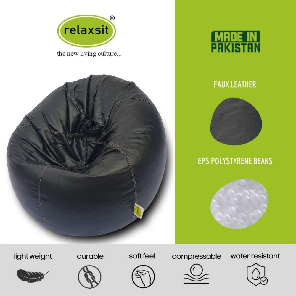 Relaxsit Puffy Leather Bean Bag – Versatile Comfy Bean Bag for Lounge and Bedroom – Water-Repellant Dim. 110x80cm - Relaxsit