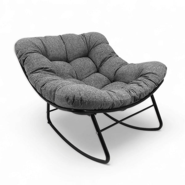 Relaxsit AURA Rocking Chair Indoor and outdoor use, Lounge, bedroom, Balcony, Backyard, Patio Chair, Modern living with natural jute / water repellant Oxford fabric Grey Tuffted Cushion filled with polyester ball Fiber..