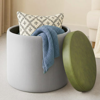 Relaxsit Round Ottoman / table with Storage, Faux Leather Tufted Storage Ottoman,Boucle Vanity Stool Footrest padded seat Coffee Table for Living Room, Bedroom, 6 colour options