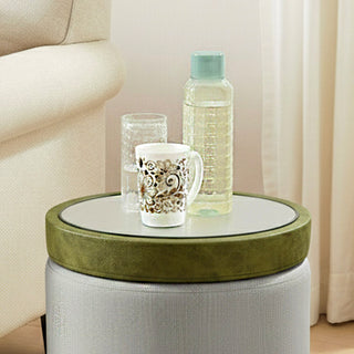 Relaxsit Round Ottoman / table with Storage, Faux Leather Tufted Storage Ottoman,Boucle Vanity Stool Footrest padded seat Coffee Table for Living Room, Bedroom, 6 colour options