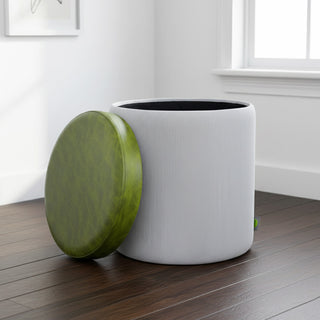 Relaxsit Round Ottoman / table with Storage, Faux Leather Tufted Storage Ottoman,Boucle Vanity Stool Footrest padded seat Coffee Table for Living Room, Bedroom, 6 colour options