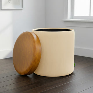 Relaxsit Round Ottoman / table with Storage, Faux Leather Tufted Storage Ottoman,Boucle Vanity Stool Footrest padded seat Coffee Table for Living Room, Bedroom, 6 colour options