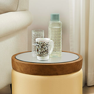 Relaxsit Round Ottoman / table with Storage, Faux Leather Tufted Storage Ottoman,Boucle Vanity Stool Footrest padded seat Coffee Table for Living Room, Bedroom, 6 colour options