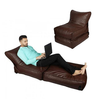 Wallow Flip-Out Lounger Leather Bean Bag Bed Chair Sofa - Relaxsit