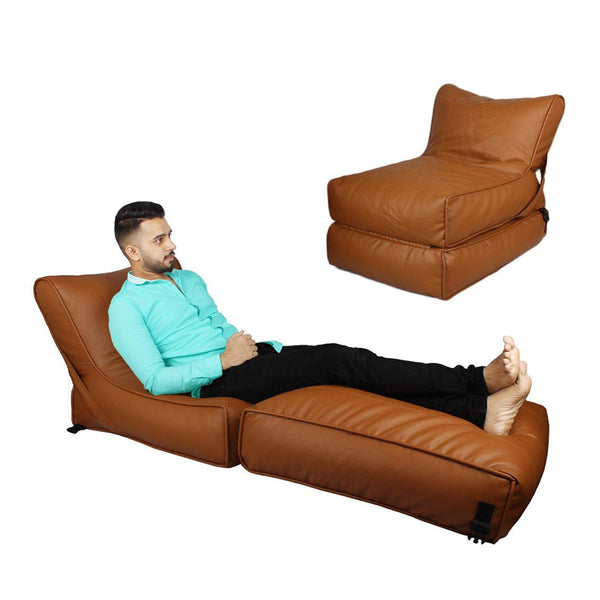 Wallow Flip-Out Lounger Leather Bean Bag Bed Chair Sofa - Relaxsit