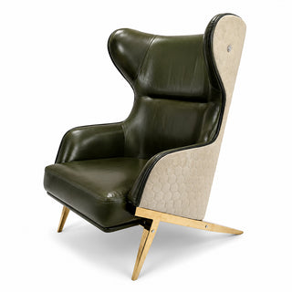 Luxury Genuine Leather Relaxsit Wing Chair – Modern High Back Accent Lounge Chair Green Leather Armchair