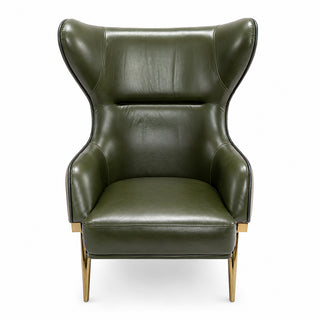 Luxury Genuine Leather Relaxsit Wing Chair – Modern High Back Accent Lounge Chair Green Leather Armchair