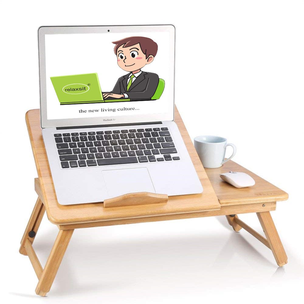 Relaxsit Laptop Desk for Bed, Bamboo Laptop Desk Plain Openable