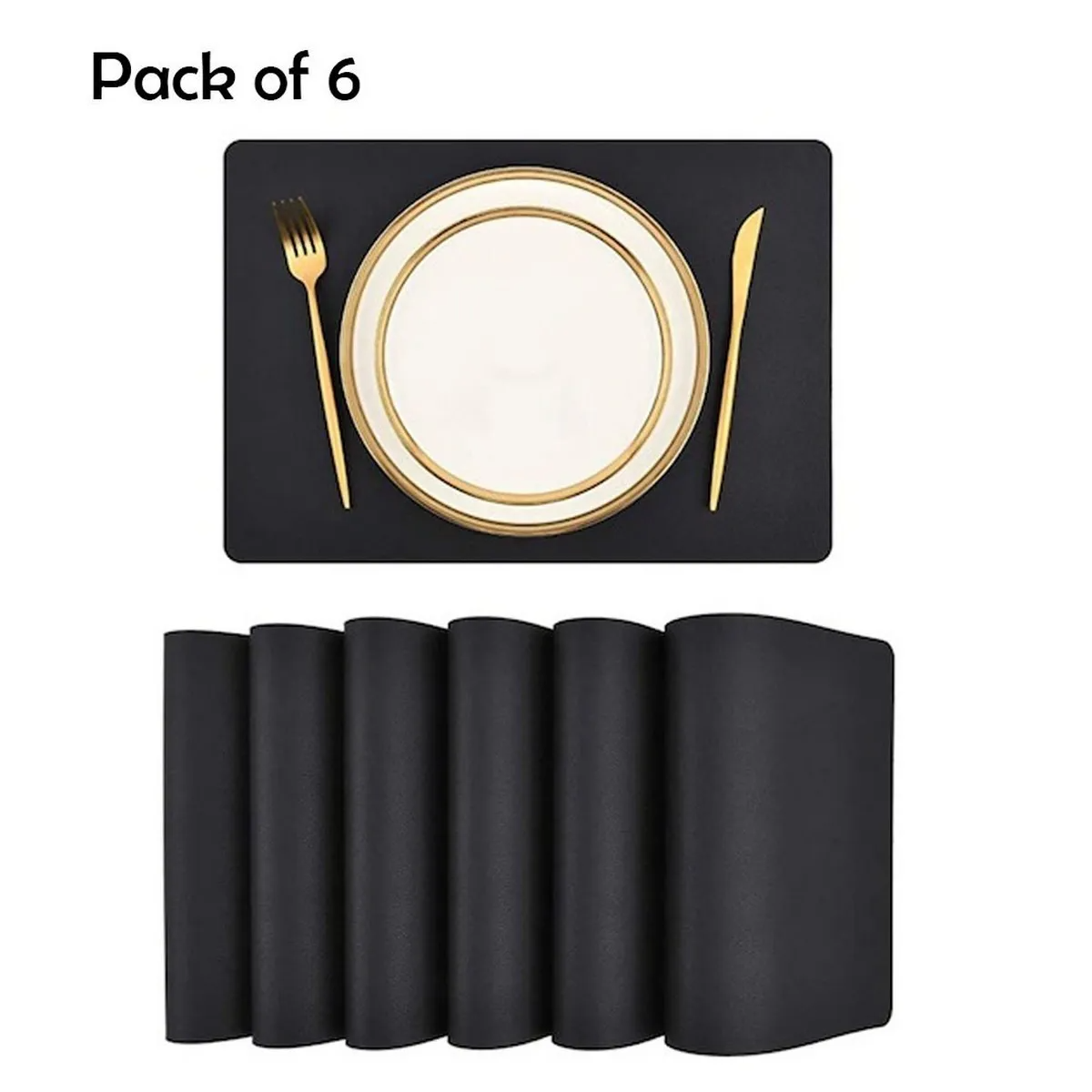 Relaxsit Black PU Leather Placemats Set of 4 & 6 Waterproof Heat Resistant Durable Non-Slip Table Mats for Kitchen Dining Table, restaurants, and commercial kitchen use.