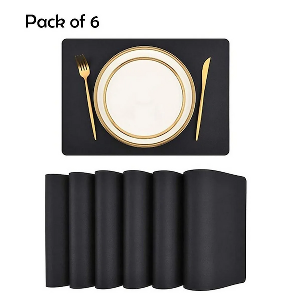 Relaxsit Black PU Leather Placemats Set of 4 & 6 Waterproof Heat Resistant Durable Non-Slip Table Mats for Kitchen Dining Table, restaurants, and commercial kitchen use.
