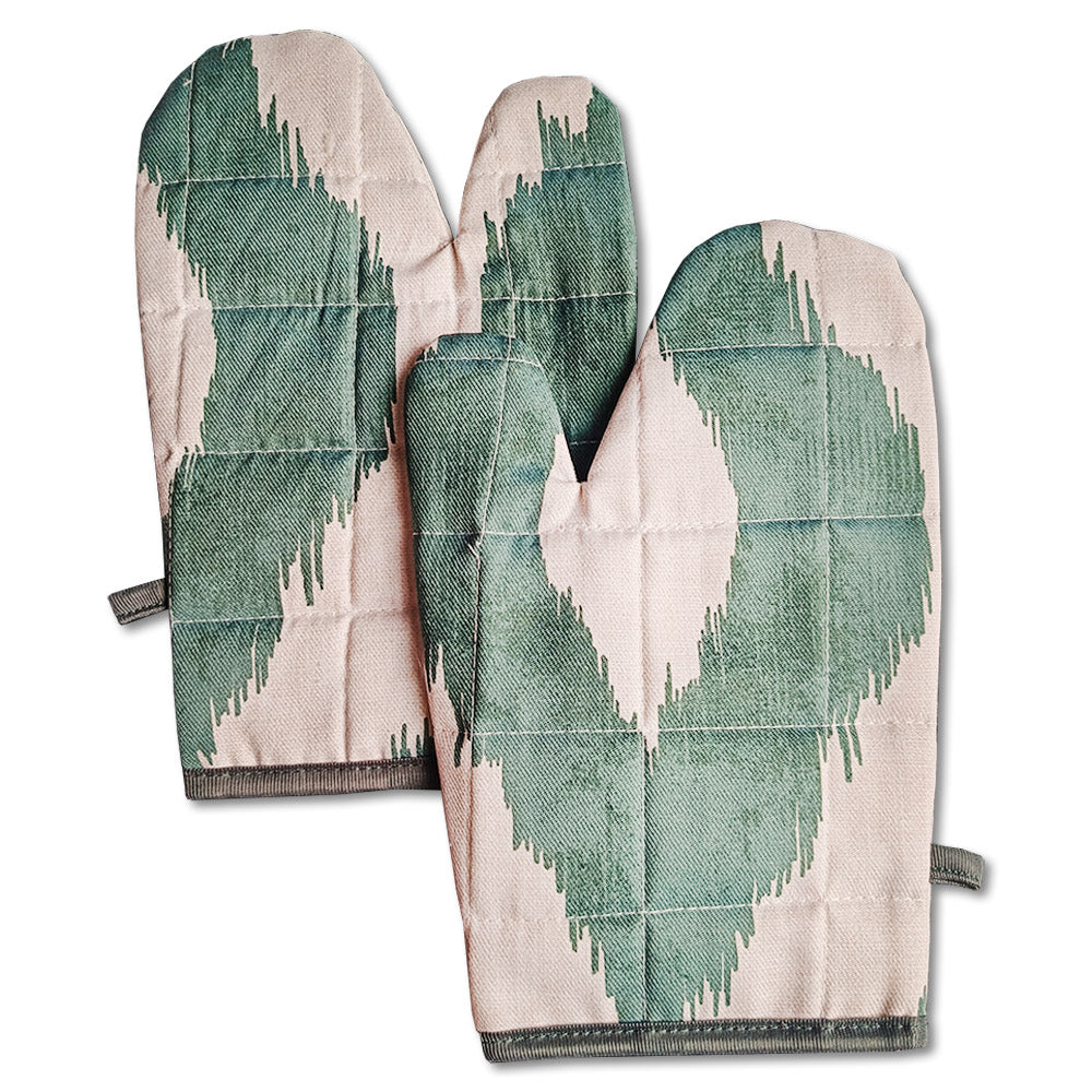 Relaxsit Heat Resistant Kitchen Oven Gloves or mitt set (Pack of 2) and glove plus potholder (set of 2) Printed chef's gloves with reinforced web guard plus cotton