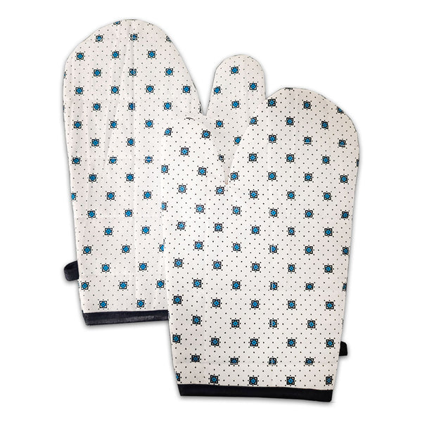 Relaxsit Heat Resistant Kitchen Oven Gloves or mitt set (Pack of 2) and glove plus potholder (set of 2) Printed chef's gloves with reinforced web guard plus cotton