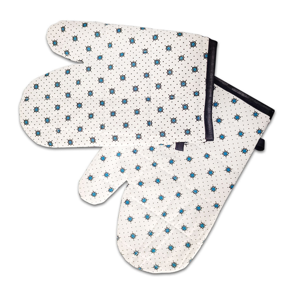 Relaxsit Heat Resistant Kitchen Oven Gloves or mitt set (Pack of 2) and glove plus potholder (set of 2) Printed chef's gloves with reinforced web guard plus cotton