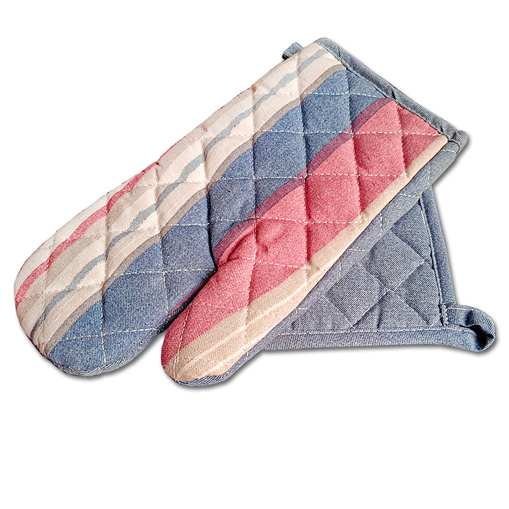 Relaxsit Heat Resistant Kitchen Oven Gloves or mitt set (Pack of 2) and glove plus potholder (set of 2) Printed chef's gloves with reinforced web guard plus cotton