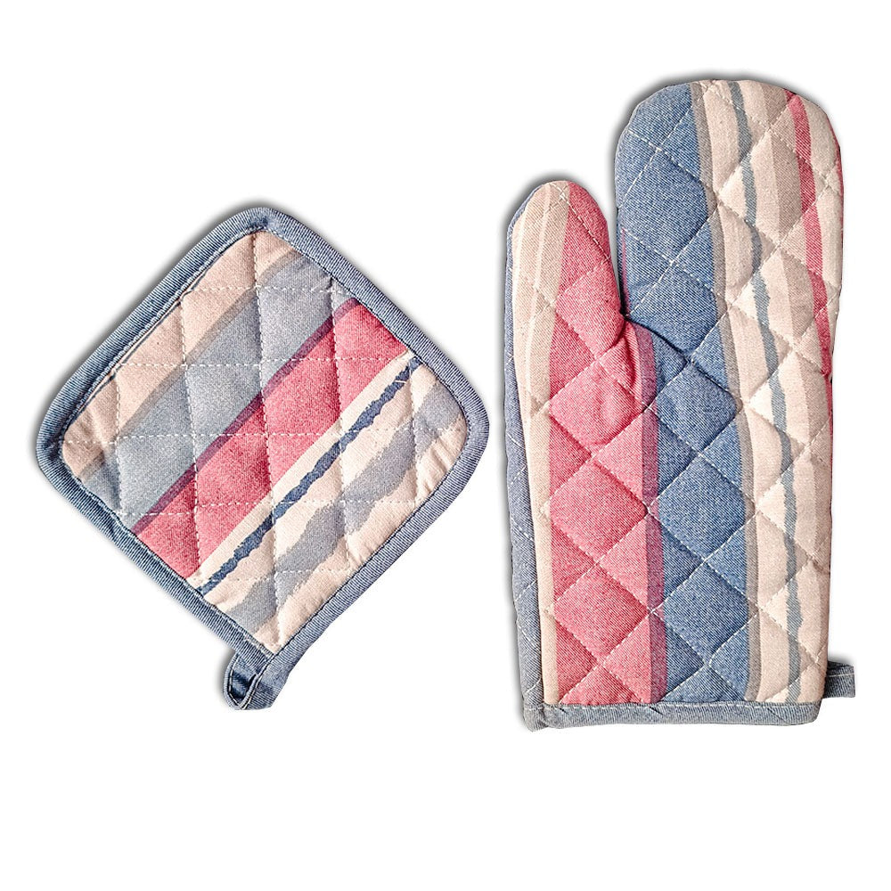 Relaxsit Heat Resistant Kitchen Oven Gloves or mitt set (Pack of 2) and glove plus potholder (set of 2) Printed chef's gloves with reinforced web guard plus cotton
